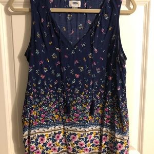 Old Navy Blue Floral Tank with Tassels